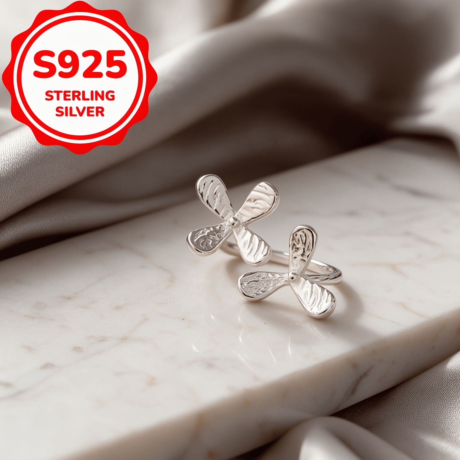 Women's 925 Silver Adjustable Flower Petal Ring